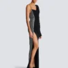 Draped asymmetrical two-material dress