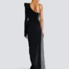Draped asymmetrical two-material dress