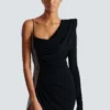 Draped asymmetrical two-material dress