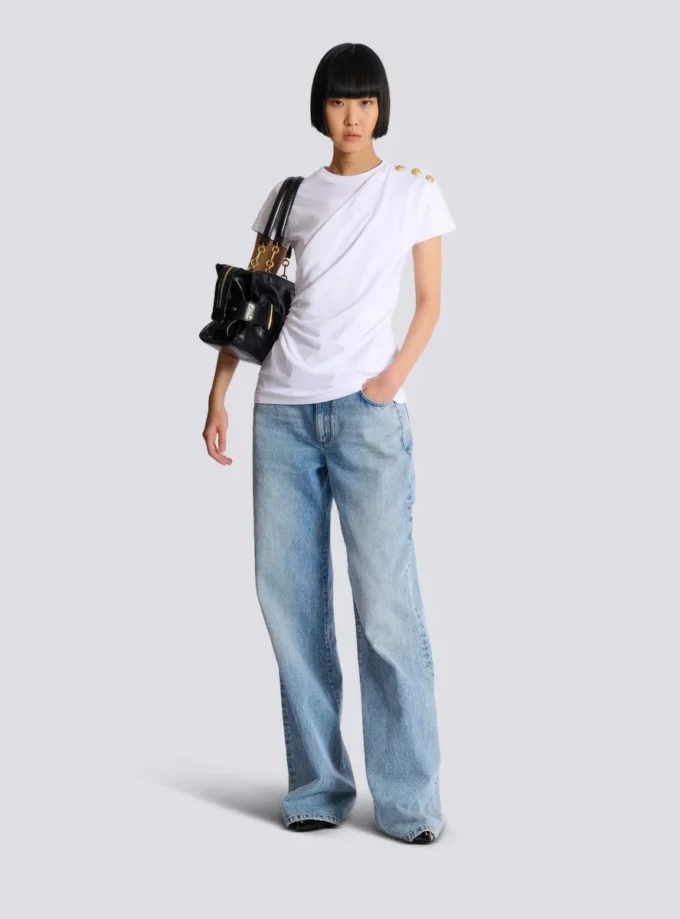 Draped T-shirt with buttons