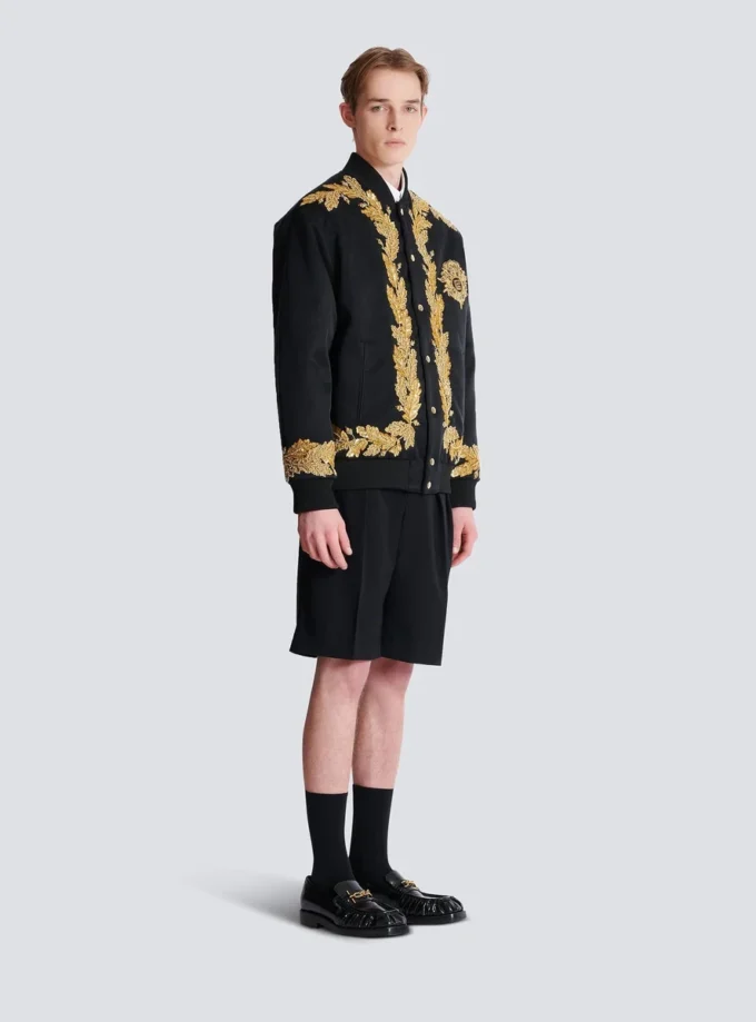 Embroidered cupro bomber jacket