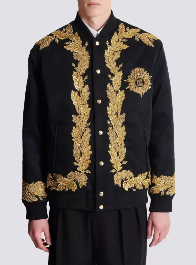 Embroidered cupro bomber jacket