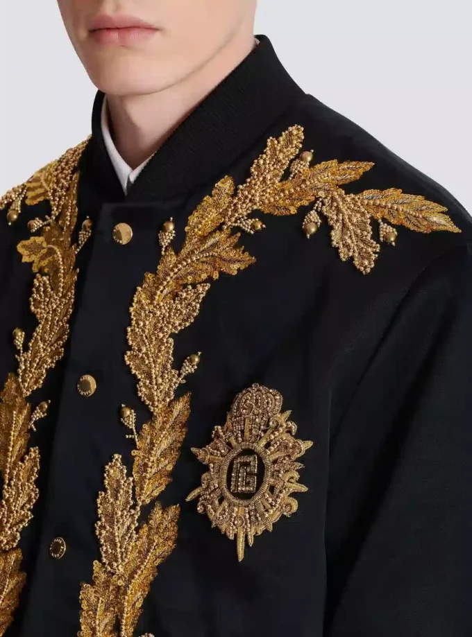 Embroidered cupro bomber jacket