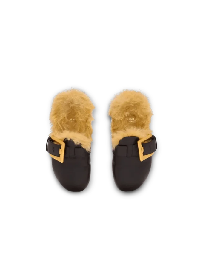 Faux fur-lined mules