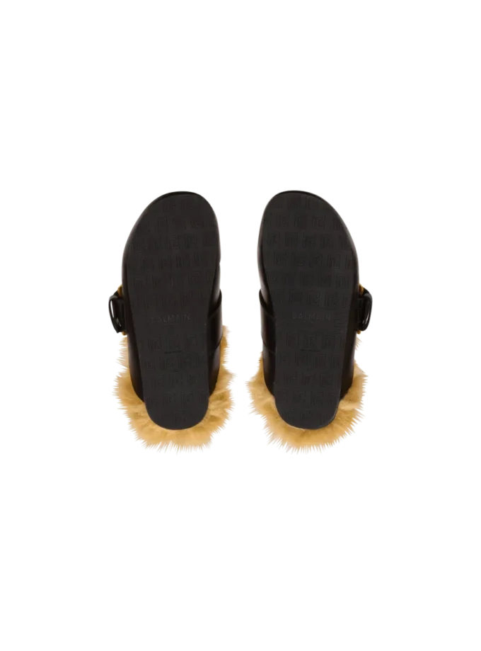 Faux fur-lined mules