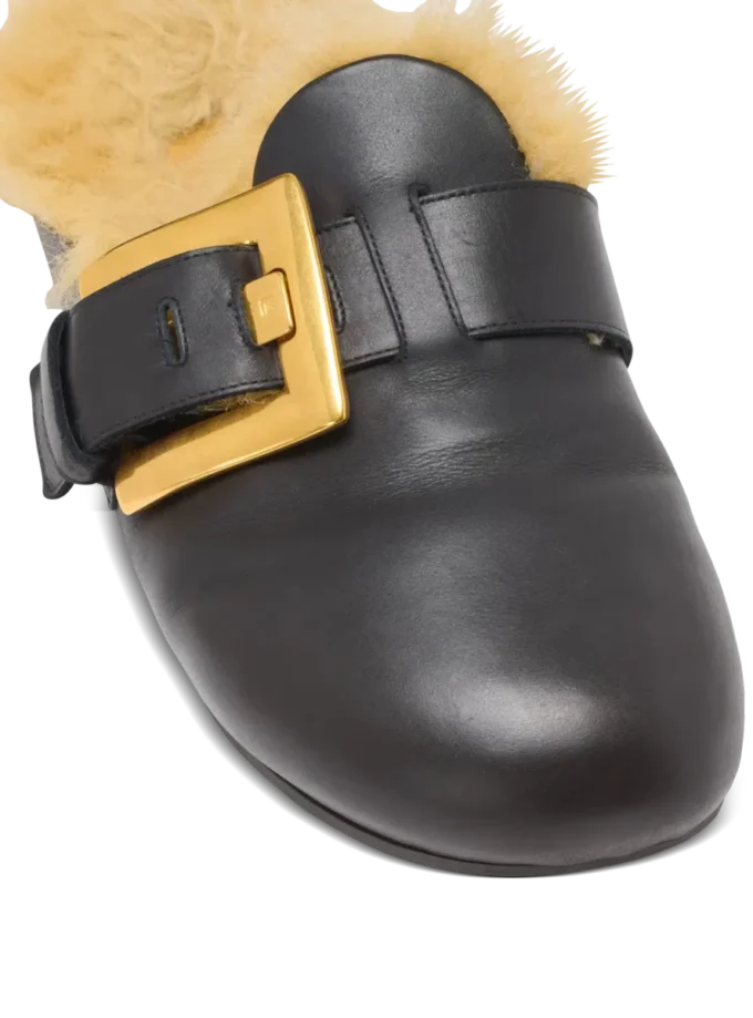 Faux fur-lined mules