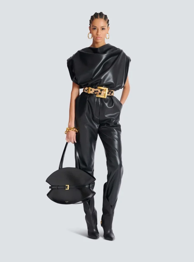 Faux leather draped top Faux leather draped top