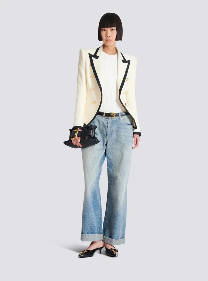 Fitted two-tone basketweave jacket