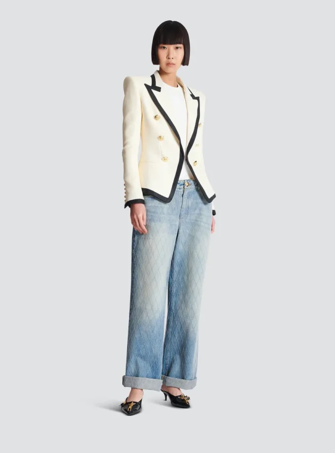 Fitted two-tone basketweave jacket