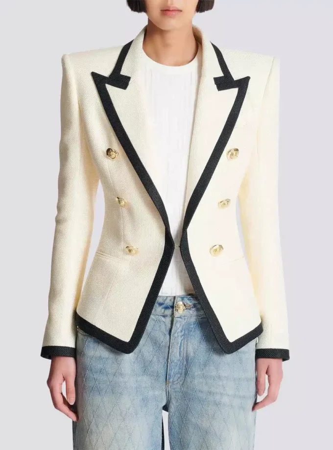 Fitted two-tone basketweave jacket