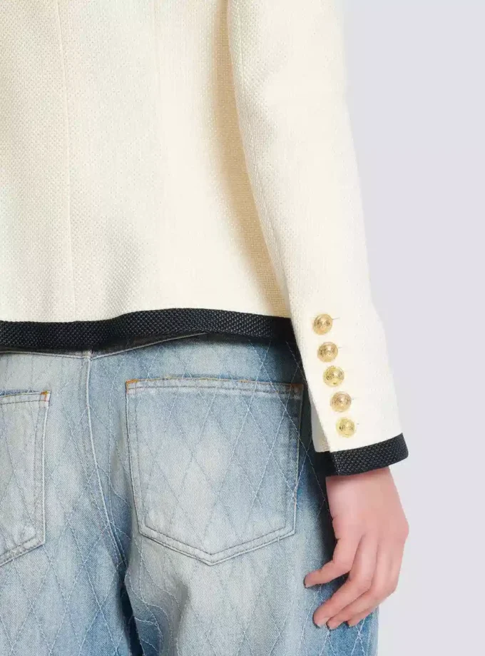 Fitted two-tone basketweave jacket