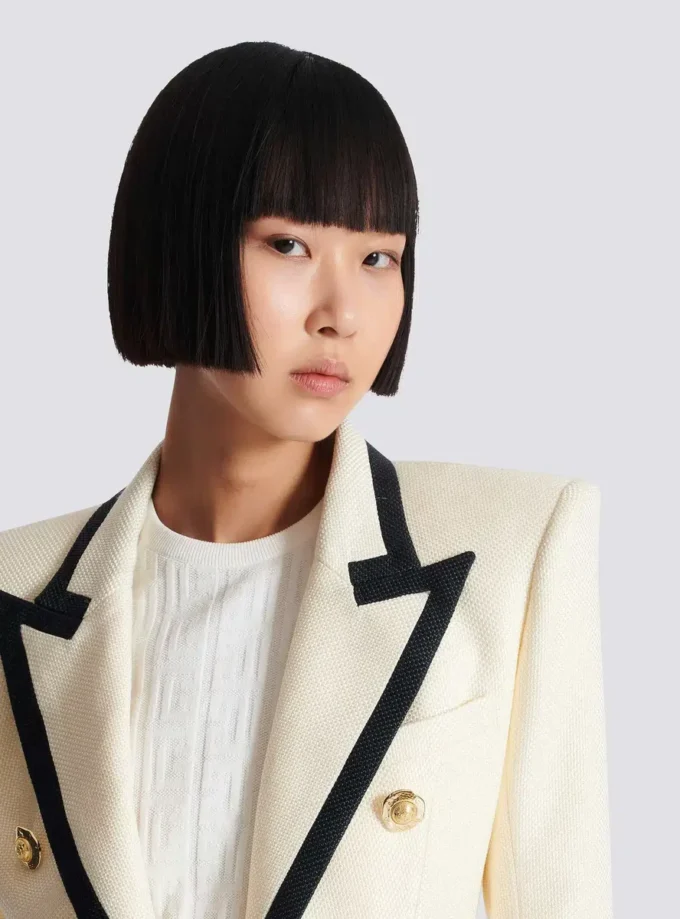 Fitted two-tone basketweave jacket