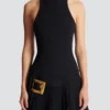 Flared grain de poudre dress with belt detail Flared grain de poudre dress with belt detail