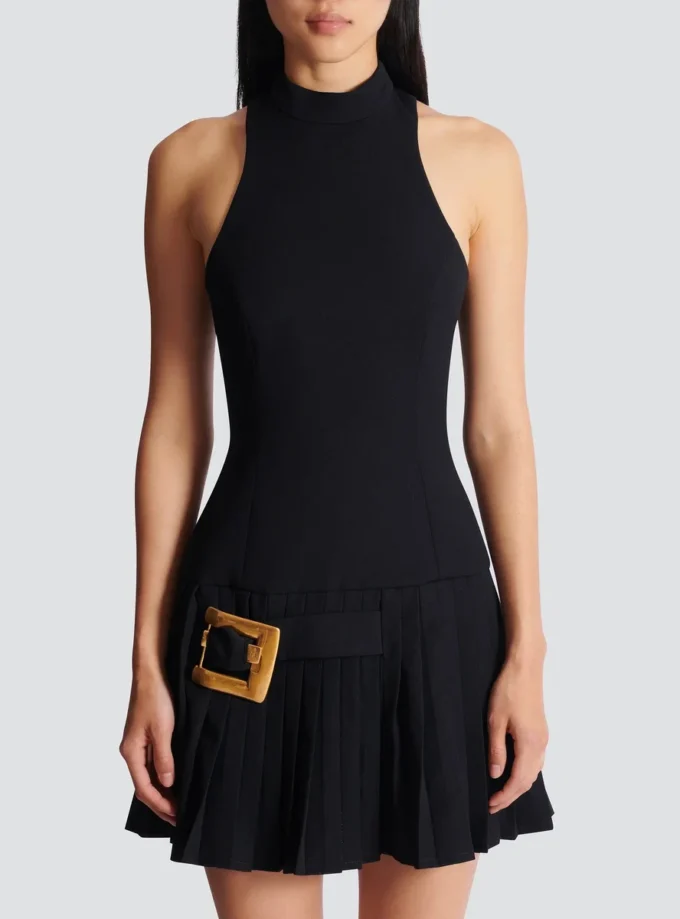 Flared grain de poudre dress with belt detail Flared grain de poudre dress with belt detail
