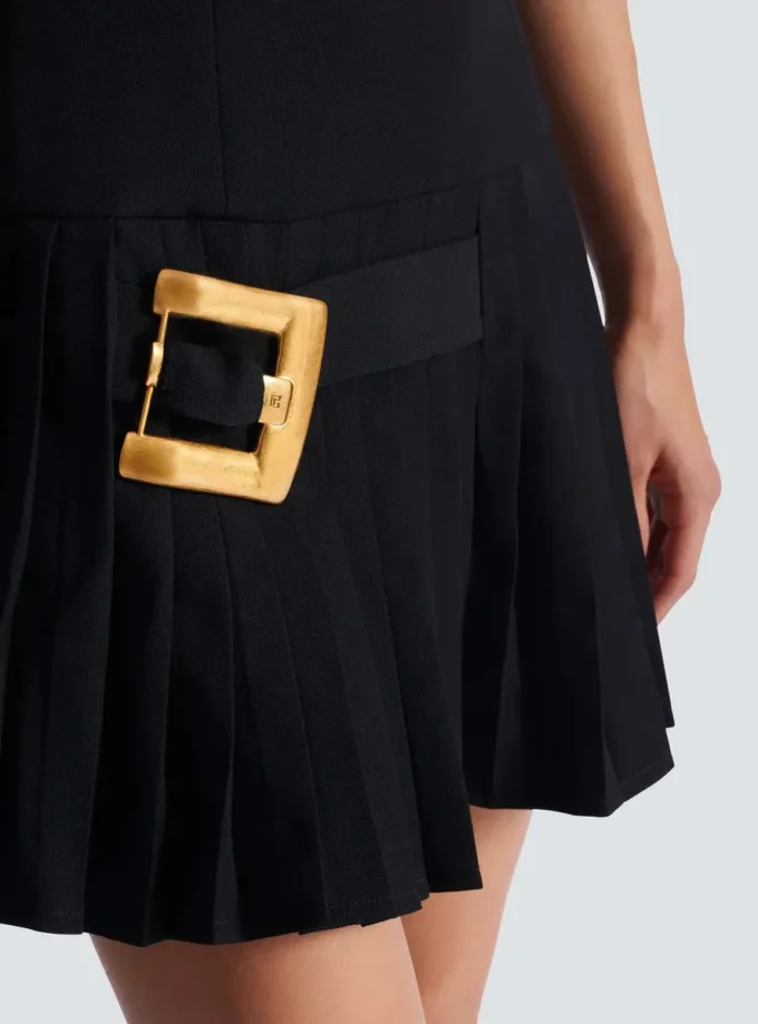 Flared grain de poudre dress with belt detail Flared grain de poudre dress with belt detail