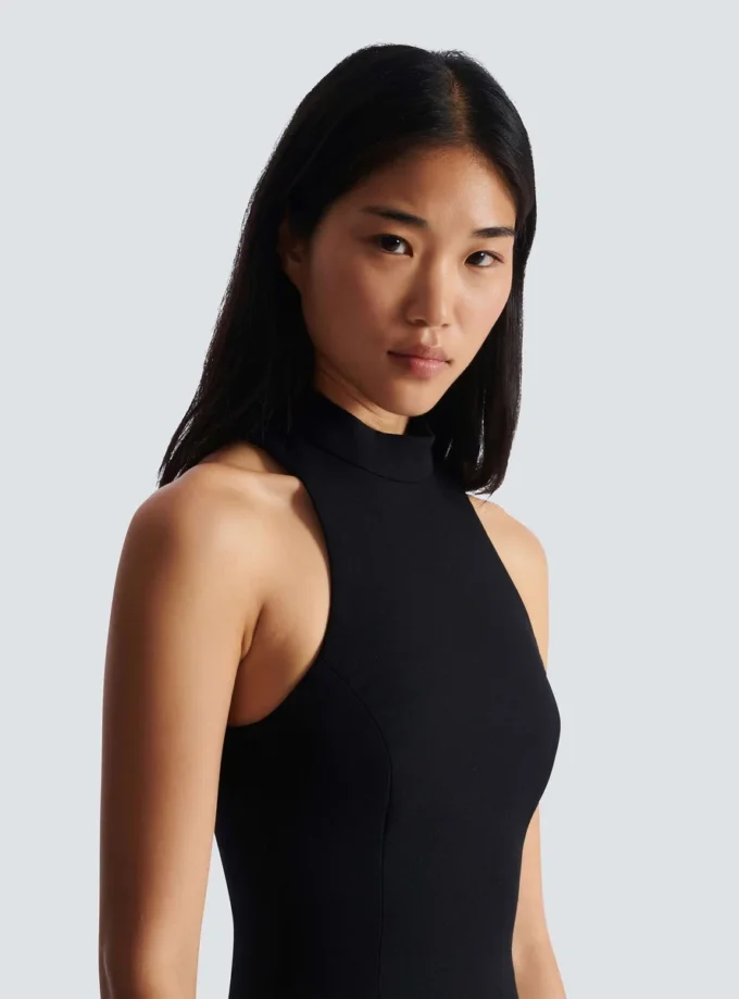 Flared grain de poudre dress with belt detail Flared grain de poudre dress with belt detail