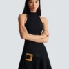 Flared grain de poudre dress with belt detail Flared grain de poudre dress with belt detail