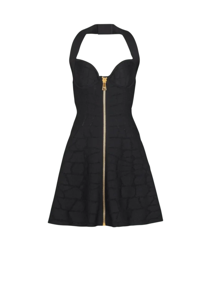 Flared halterneck dress in crocodile knit Flared halterneck dress in crocodile knit