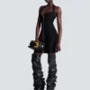 Flared halterneck dress in crocodile knit Flared halterneck dress in crocodile knit
