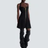 Flared halterneck dress in crocodile knit Flared halterneck dress in crocodile knit