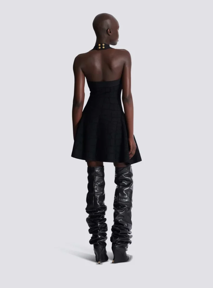 Flared halterneck dress in crocodile knit Flared halterneck dress in crocodile knit