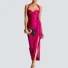 Flowing draped interlock jersey dress