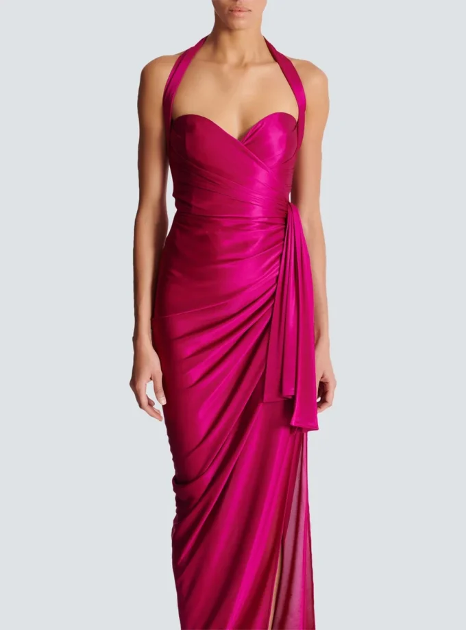 Flowing draped interlock jersey dress