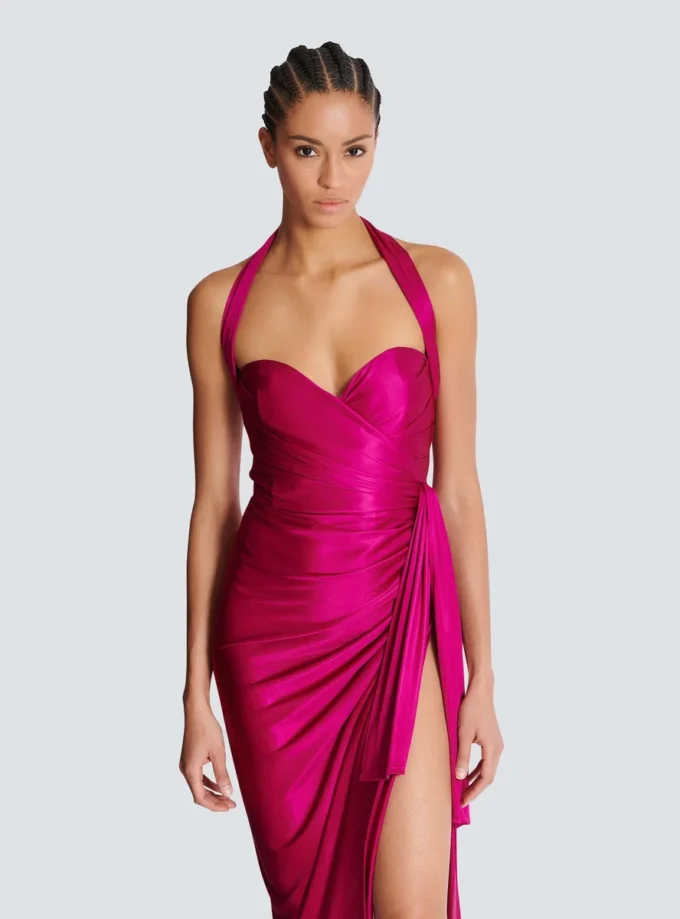 Flowing draped interlock jersey dress