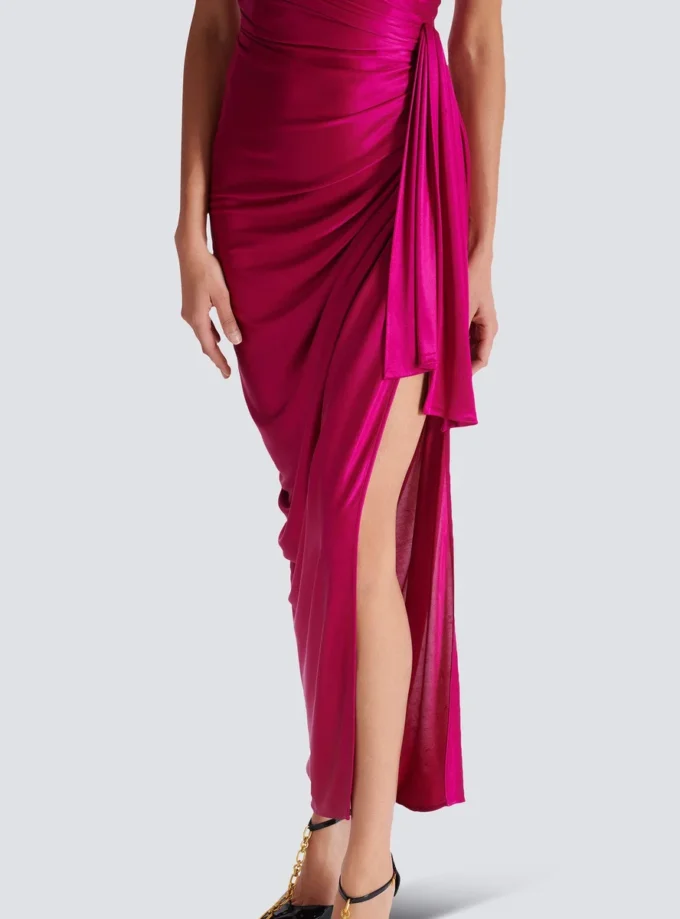 Flowing draped interlock jersey dress