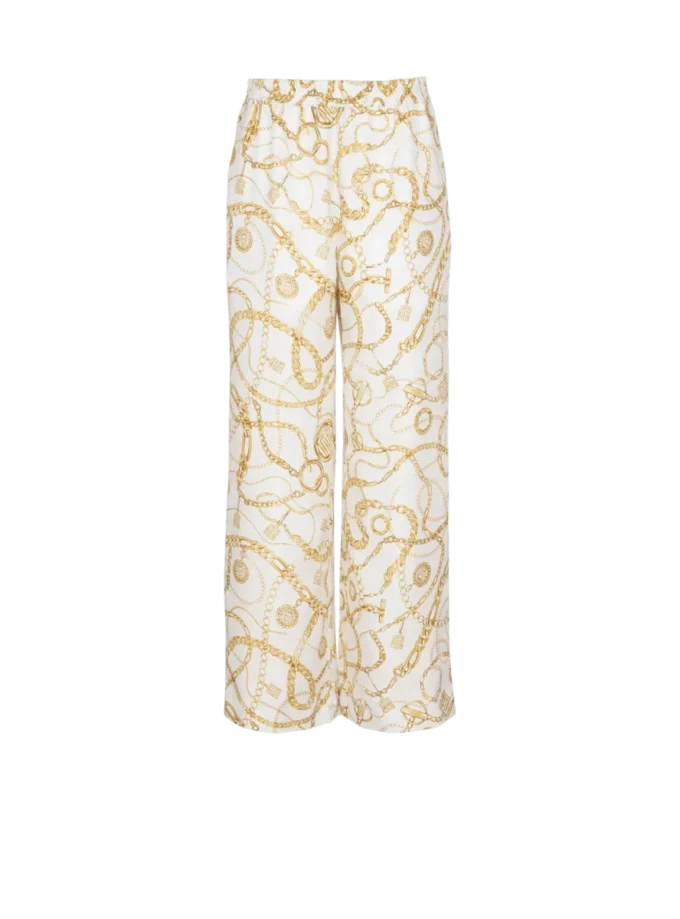 Flowing printed silk trousers with Balmain Chains pattern