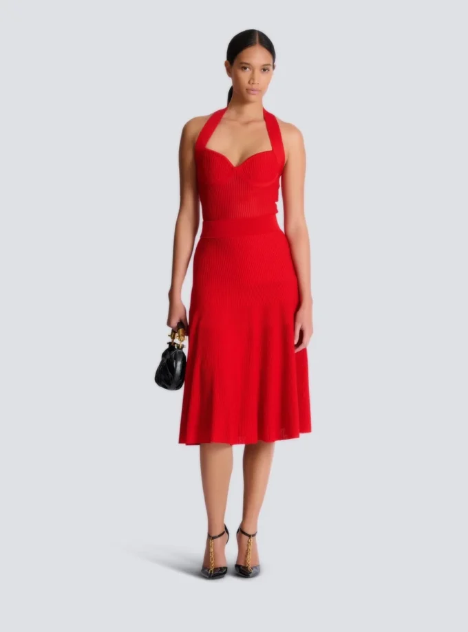 Halterneck pleated knit midi dress Halterneck pleated knit midi dress