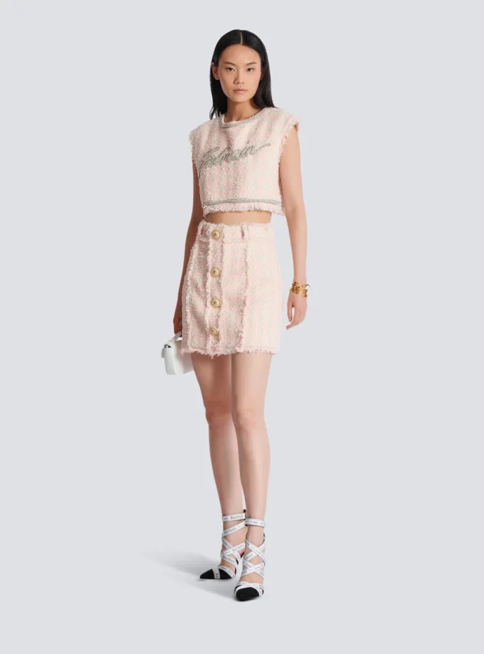 High-waist buttoned tweed mini skirt High-waist buttoned tweed mini skirt