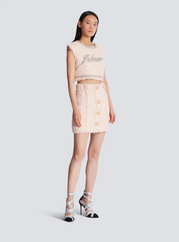 High-waist buttoned tweed mini skirt High-waist buttoned tweed mini skirt