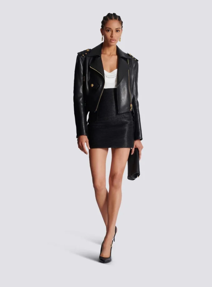 High-waist rolled lambskin leather mini skirt High-waist rolled lambskin leather mini skirt