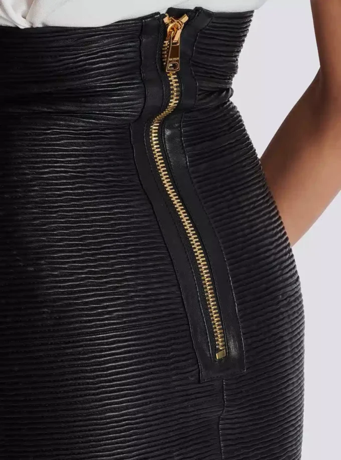 High-waist rolled lambskin leather mini skirt High-waist rolled lambskin leather mini skirt