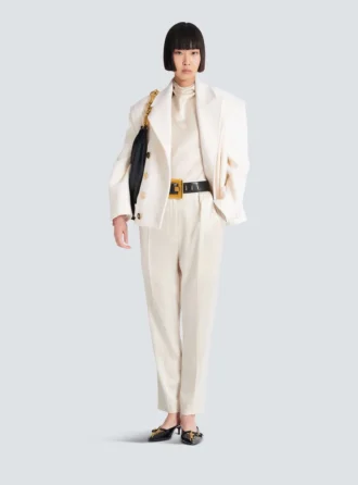 High-waisted silk trousers