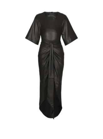 Knotted lambskin leather maxi dress