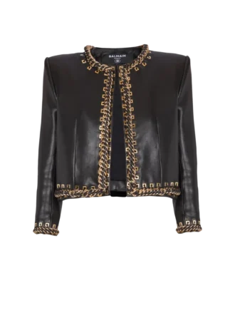 Lambskin edge-to-edge jacket with chain trim