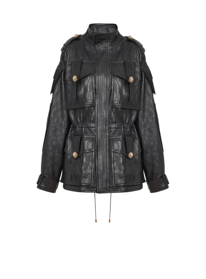 Lambskin leather parka with topstitched Diamond pattern