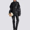 Lambskin leather parka with topstitched Diamond pattern