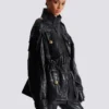 Lambskin leather parka with topstitched Diamond pattern