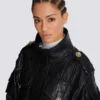 Lambskin leather parka with topstitched Diamond pattern