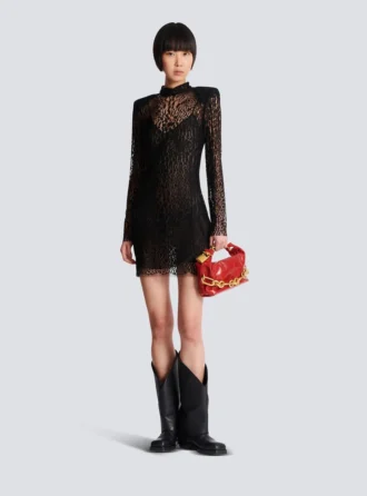 Leopard pattern lace bodycon dress