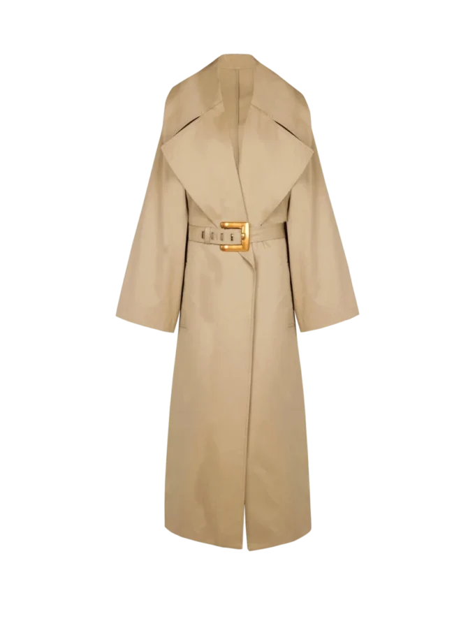 Long cotton gabardine trench coat