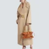 Long cotton gabardine trench coat