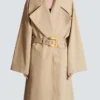 Long cotton gabardine trench coat