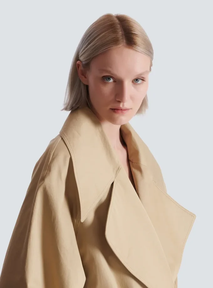 Long cotton gabardine trench coat