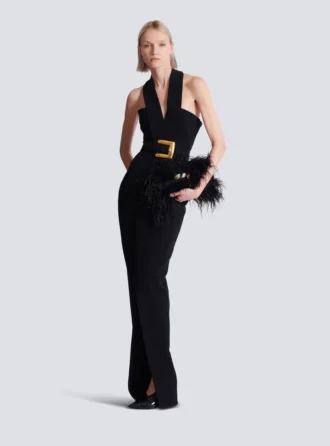 Long crepe dress with belt