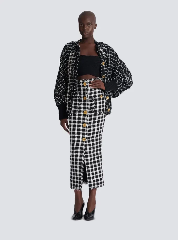 Long gingham tweed skirt Long gingham tweed skirt