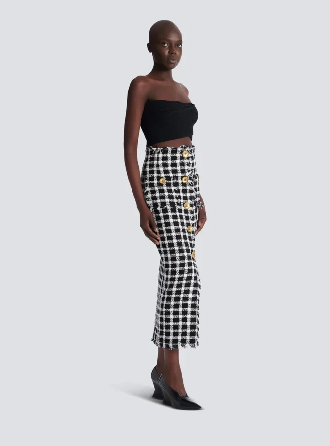 Long gingham tweed skirt Long gingham tweed skirt